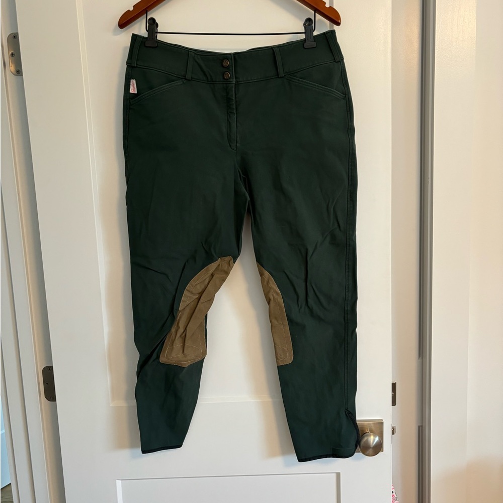 The Tailored Sportsman Mid Rise Front Zip Breech / Size 34 / Black Forest & Tan